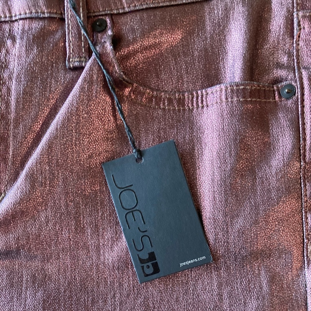 Joe's Jeans Mid Rise Skinny Stretch Rasberry Leather Coated Metallic Skinny Jean - Picture 10 of 16